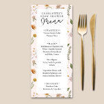 Little Wildflower Pink Baby Shower Menu<br><div class="desc">Are you looking for a beautiful baby shower theme for a mummy-to-be? Check out this Little Wildflower Pink Baby Shower Menu It features a beautiful bouquet of watercolor wildflowers on a white background. On the back, you find a cute floral pattern with a pink background. But you can change the...</div>