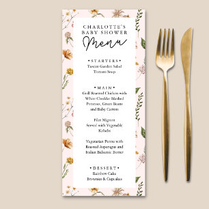 Little Wildflower Pink Baby Shower Menu