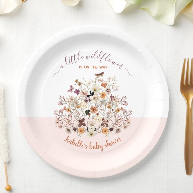 Little Wildflower Pink Baby Shower Paper Plates (Little wildflower baby shower paper plates)