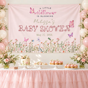 Little Wildflower Pink Butterfly Baby Shower Banne Banner