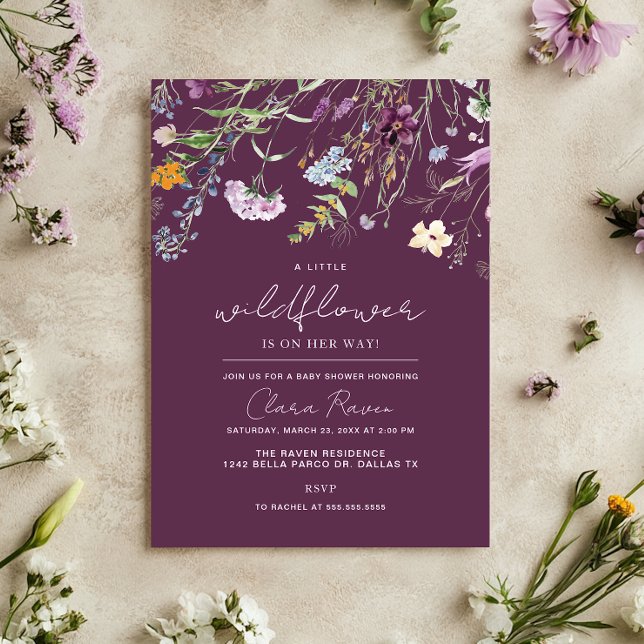 Little Wildflower Plum Purple Floral Baby Shower  Invitation (Creator Uploaded)