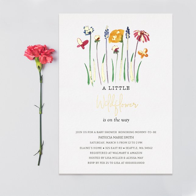 Little Wildflower Pretty Baby Girl Baby Shower (Little Wildflower Pretty Baby Girl Baby Shower Foil Invitation)