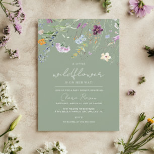 Little Wildflower Sage Floral Baby Shower Invitation