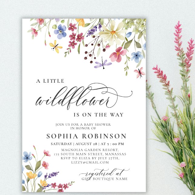 Little Wildflower Script Boho Baby Shower Invitation (Creator Uploaded)