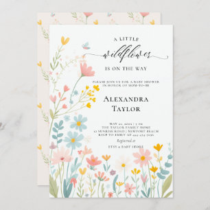 Little Wildflower Script Pastels Baby Girl Shower Invitation