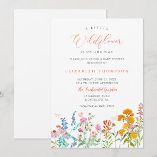 Little Wildflower Teal Orange Girl Baby Shower Invitation