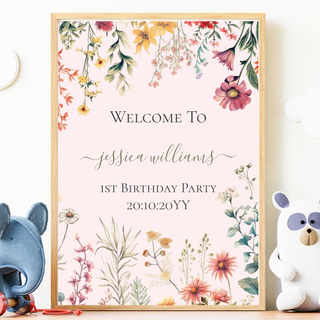 Little Wildflower Turning One 1st Birthday Welcome Poster (Creator Uploaded)