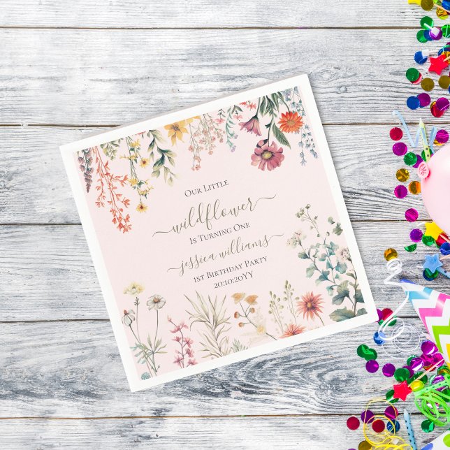 Little Wildflower Turning One Pretty 1st Birthday  Napkin (Creator Uploaded)