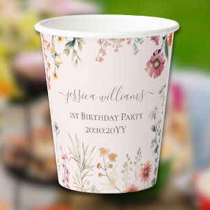Little Wildflower Turning One Pretty 1st Birthday Paper Cups
