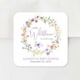 Little Wildflower Watercolor Baby Girl Shower Square Sticker