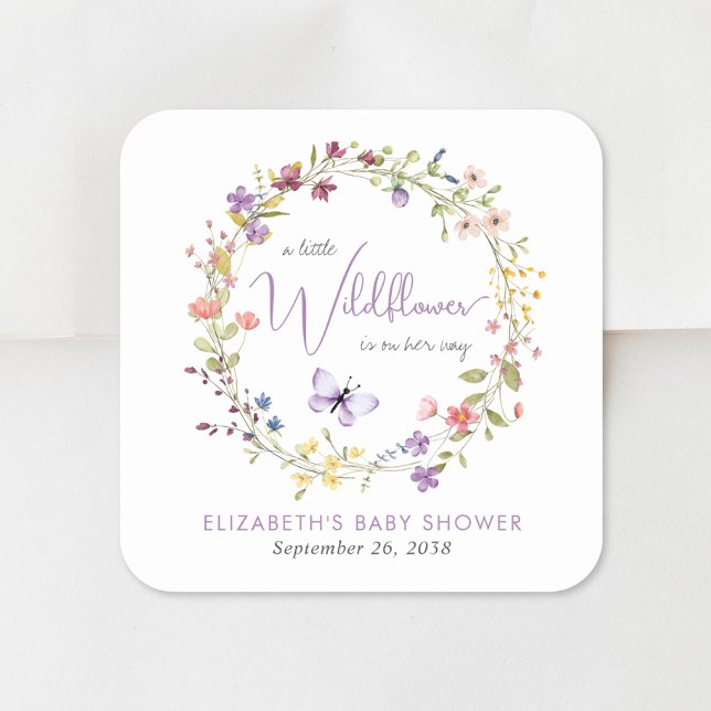 Little Wildflower Watercolor Baby Girl Shower Square Sticker (Creator Uploaded)