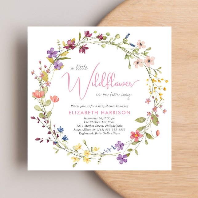 Little Wildflower Watercolor Pink Baby Girl Shower Invitation (Creator Uploaded)