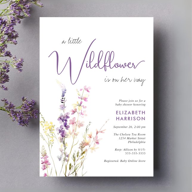 Little Wildflower Watercolor Purple Baby Shower Invitation (Creator Uploaded)