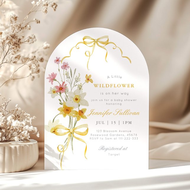Little wildflower yellow Bow Baby girl shower Invitation (Creator Uploaded)