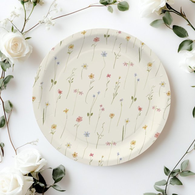 Little wildflower yellow Spring Bow Baby shower Paper Plate (Creator Uploaded)
