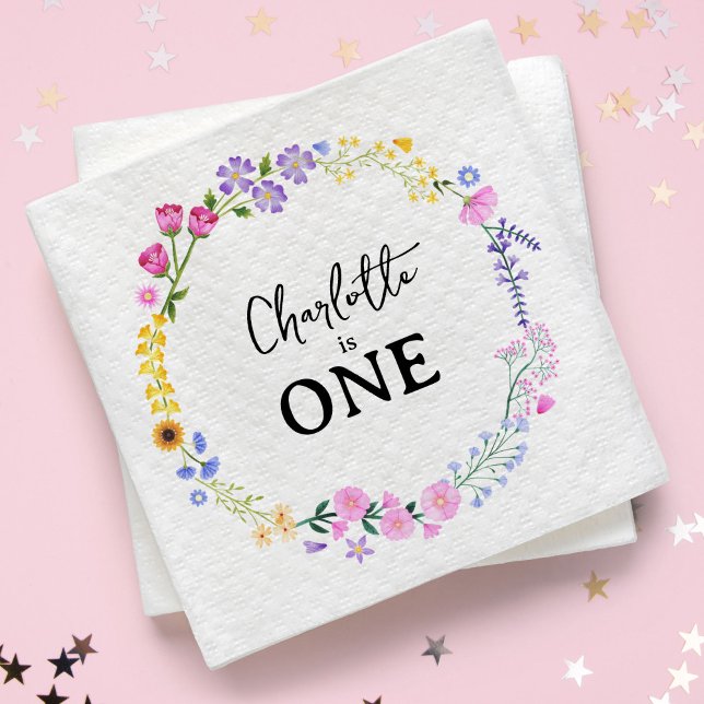 Little Wildflowers Girl's First Birthday Napkin (Spring Wildflowers Girl's First Birthday Napkins)