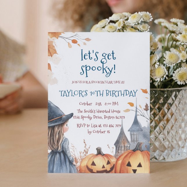 Little witch and Castle Halloween Birthday Party Invitation (Creator Uploaded)