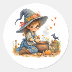 Little Witch at the Cauldron Classic Round Sticker