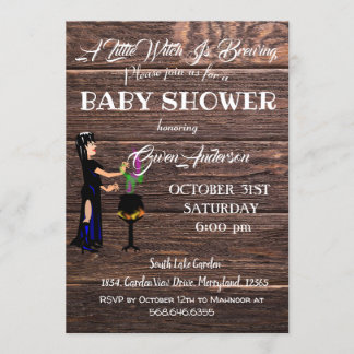 Little Witch Baby Shower Rustic Wooden Brown Invitation