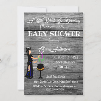 Little Witch Baby Shower Rustic Wooden Grey Invitation
