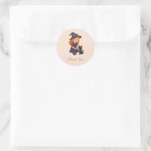 Little Witch & Cat Flying Halloween Baby Shower Classic Round Sticker