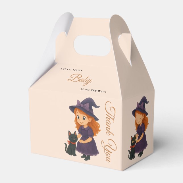 Little Witch & Cat | Halloween Girl Baby Shower Favour Box (Front Side)