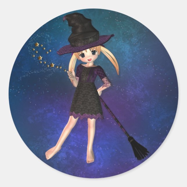 Little Witch Classic Round Sticker (Front)