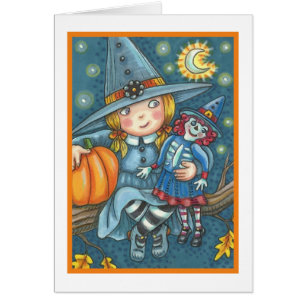 LITTLE WITCH & DOLL HALLOWEEN GREETING CARD Blank