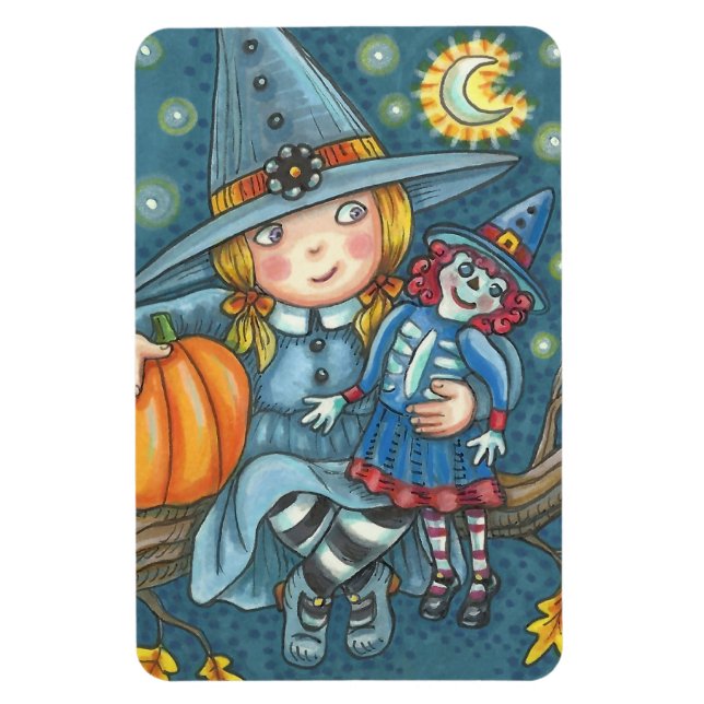 LITTLE WITCH & DOLL HALLOWEEN MAGNET Rectangle Lge (Vertical)