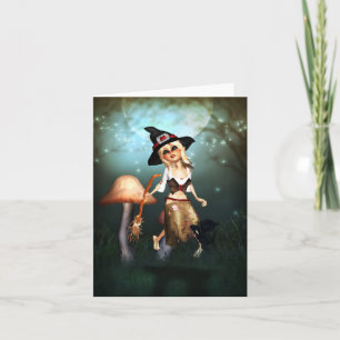 little witch fantasy art note card - moonlight
