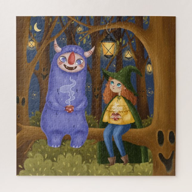 Little Witch & Ghoul Tea Party in Forest Puzzle (Vertical)