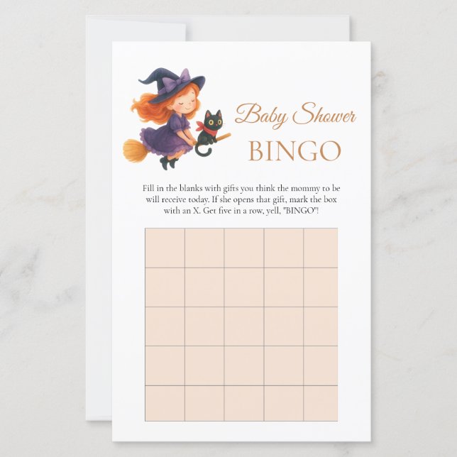 Little Witch Girl Baby Shower Gift Bingo Game (Front)