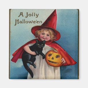 Little Witch Girl With Her Black Cat Magnet
