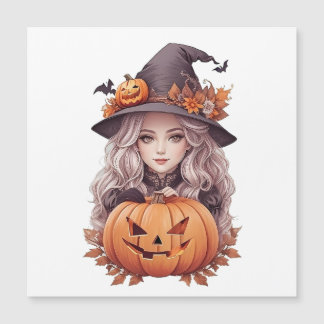 Little witch girl with pumpkin