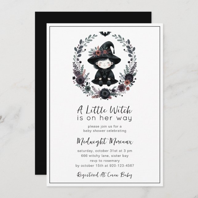 Little Witch Halloween Baby Shower Invitation (Front/Back)