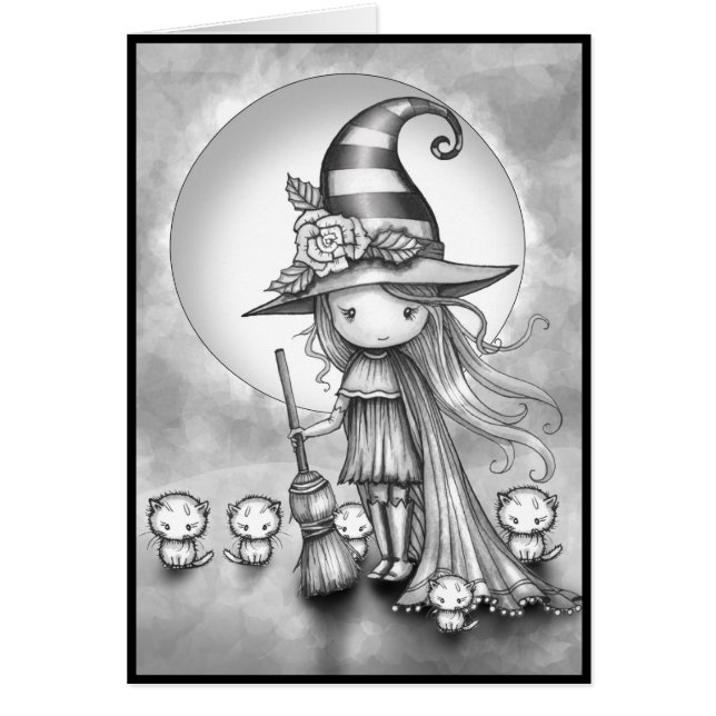 Little Witch Halloween Colour Your Own Card (Front)