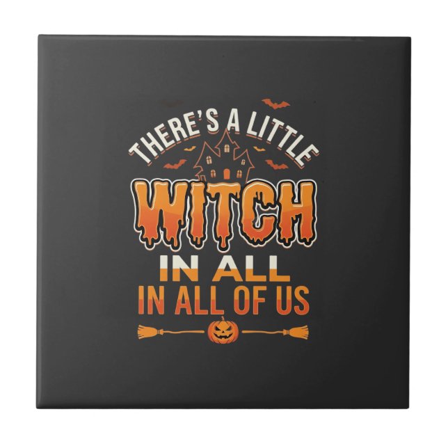 Little Witch Halloween Witch Typography Design_1 Ceramic Tile (Front)