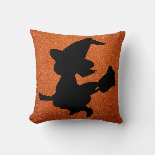 Little Witch Orange Faux Glitter Square Cushion