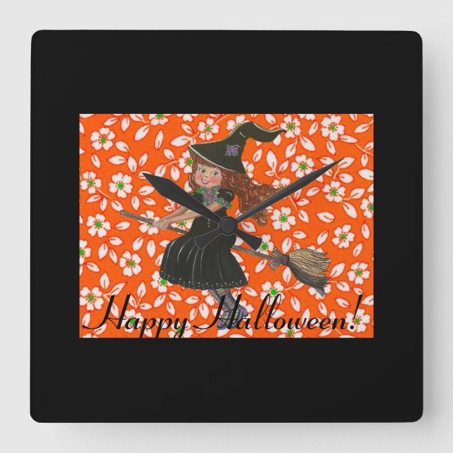 Little Witch Rug Square Wall Clock (Front)