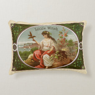 Little Witch Vintage Cigar Box Design Decorative Cushion
