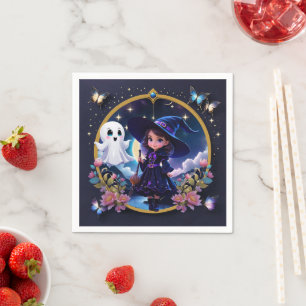 Little witch with big, sparkling eyes napkin