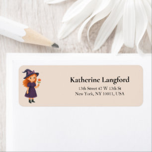 Little Witch with Flower Halloween Baby Shower Return Address Label