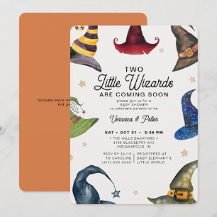 Little Wizards Twin Boy Halloween Baby Shower Invitation