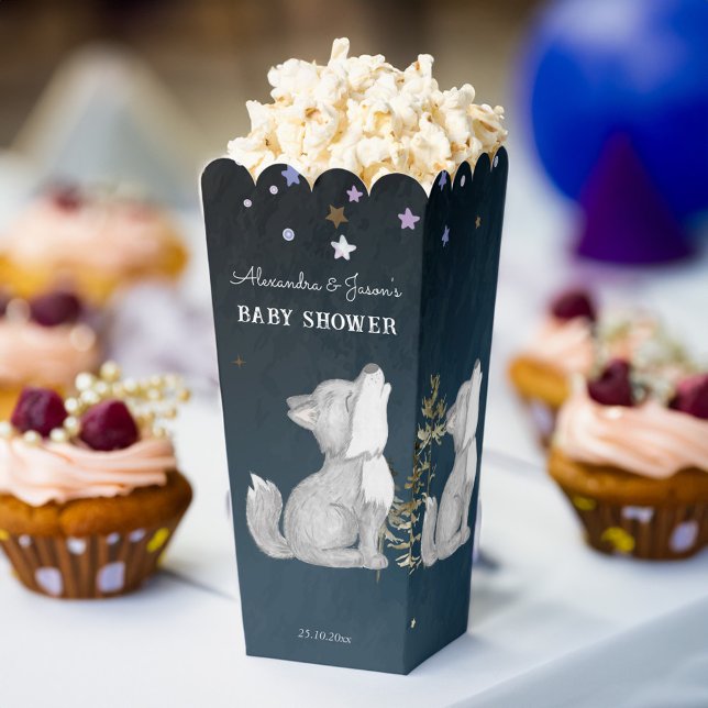 Little wolf themed baby shower favours popcorn favour box (Little wolf themed baby shower favors customized popcorn favor boxes cute baby wolf popcorn box)
