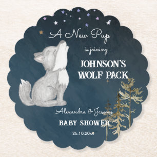 Little wolf themed baby shower favours table decor paper coaster