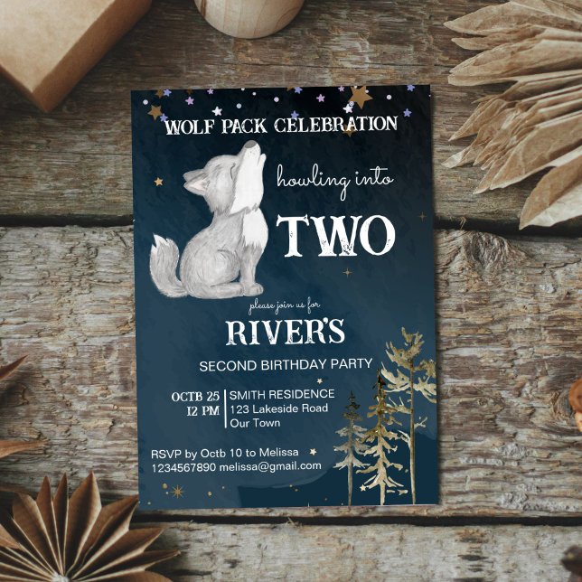 Little wolf themed birthday party invitation (Howling into two Little wolf themed birthday party invitation editable template instant download)