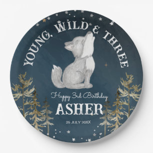 Little wolf themed birthday party monogrammed paper plate