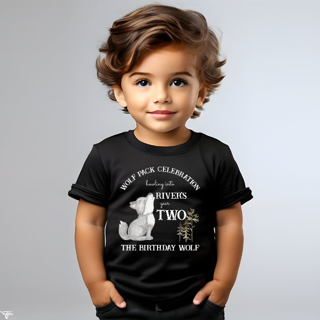 Little wolf themed birthday party printed toddler T-Shirt (Howling two Little wolf themed birthday party printed toddler t-shirt birthday wolf shirt)
