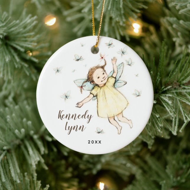 Little Woodland Fairy Personalised Girl's Name Ceramic Ornament (Tree)