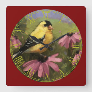 Little Yellow Bird Roman Numeral Fine Art Square Wall Clock